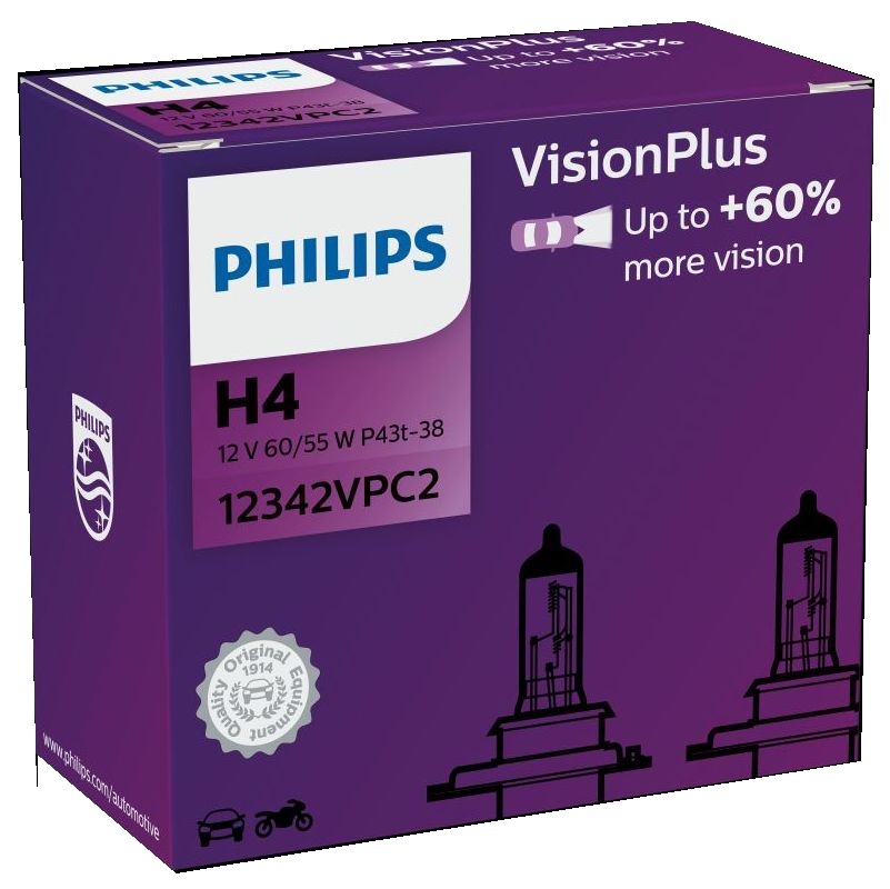 Philips Vision Plus+60% 12342VPC2 H4 P43t-38 12V 60/55W duopack 2ks