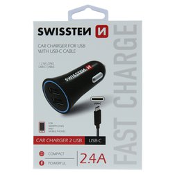 Swissten 20110908 CL Adaptér 2,4A power 2x USB - kabel USB-C