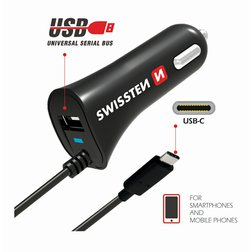 Swissten 20111500 Autonabíječka USB-C a USB 2,4A