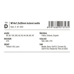 Poj. šrouby kol M14x1,50x26mm kulové sedlo (D)