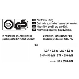 Popruh s ráčnou a háky 2500daN 6m TÜV/GS