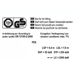 Popruh s ráčnou a háky 2500daN 8m TÜV/GS