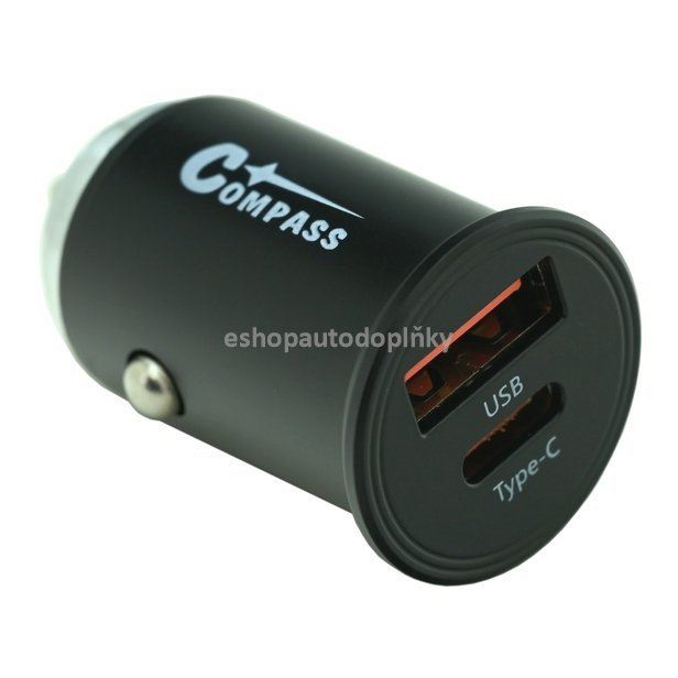 Zástrčka 12/24V nízkoprofilová QC3/PD3 USB-A/USB-C 30W