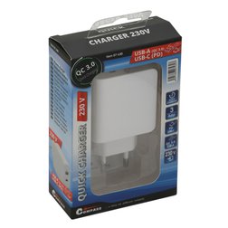 Zástrčka QUICK CHARGE 3.0 230V USB-A / USB-C 18W