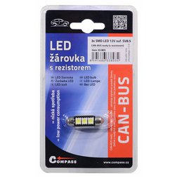 Žárovka 3 SMD LED 12V suf. SV8.5 36mm s rezistorem CAN-BUS ready bílá