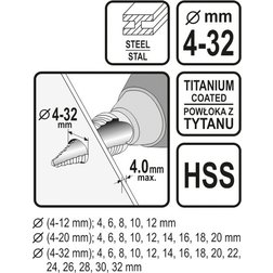 Sada stupňovitých vrtáků 3ks 4-32 mm