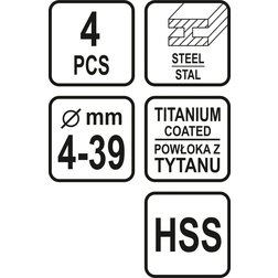 Sada stupňovitých vrtáků 4ks 4-39 mm