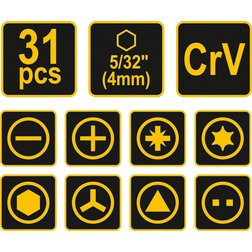 Ráčnový šroubovák s drobnými nástavci sada 31 ks