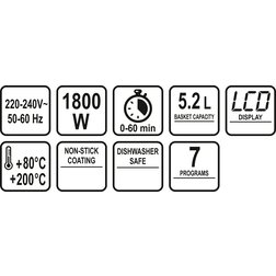 Horkovzdušná fritéza 5,2L 1800W