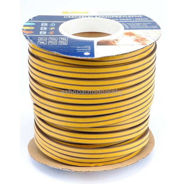 Těsnění do oken a dveří samolepící 9x5,5mm TYP P hnědé 100M