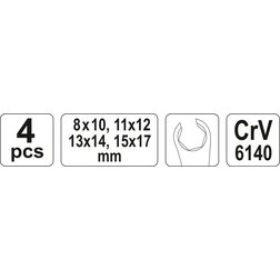 Sada klíčů prstencových 4ks 8-17 mm polootevřené