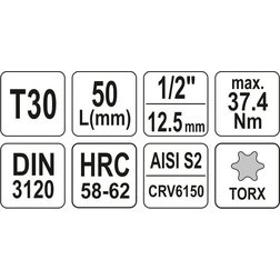 Nástavec 1/2" bit Torx T30