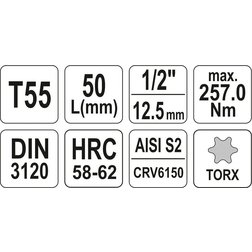 Nástavec 1/2" bit Torx T55