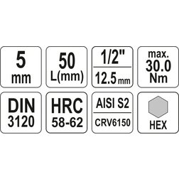 Nástavec  1/2" bit Imbus H5