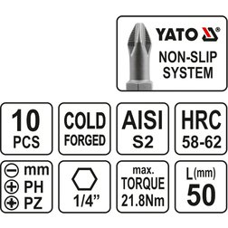 Sada bitů 1/4" 50 mm NON-SLIP 10 ks