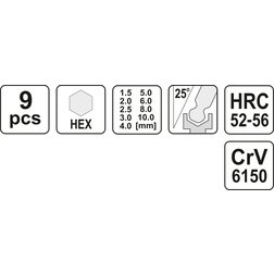 Sada klíčů imbus s kuličkou 9 ks delší