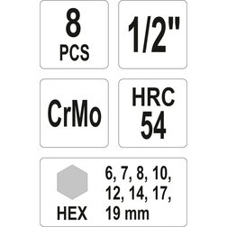 Sada nástavců 1/2" rázové 8 ks H6-H19 imbus CrMo