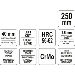 Nůžky na plech 250 mm levé CrMo