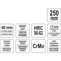 Nůžky na plech 250 mm pravé CrMo