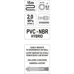 Naviják se vzduchovou hadicí PVC+NBR 9,5mm, 15m