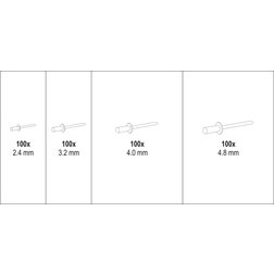 Nýt hliníkový sada 400ks (2,4, 3,2, 4,0, 4,8mm)