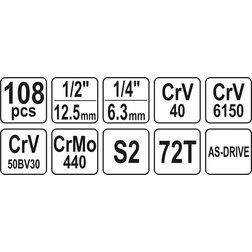 Gola sada 1/2", 1/4" + příslušenství 108 ks