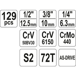 Gola sada 1/2", 3/8", 1/4" 129 ks
