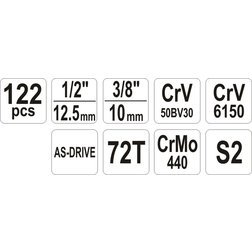 Gola sada 1/2", 1/4" + příslušenství 122 ks