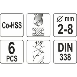 Sada vrtáků na kov 6ks HSS-COBALT 2-8mm