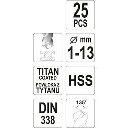 Sada vrtáků do železa HSS-TiN 25ks 1-13mm