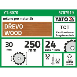 Kotouč na dřevo 250 x 30 mm 24z