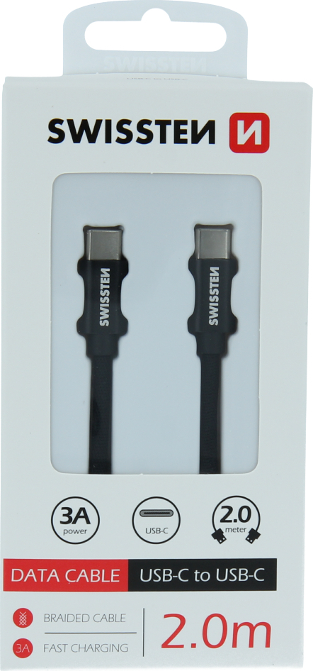 DATOVÝ KABEL SWISSTEN TEXTILE USB-C / USB-C 2,0 M ČERNÝ