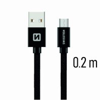 Swissten Datový kabel USB/micro USB TEXTILE  0,2m černý
