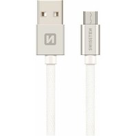 Swissten Datový kabel USB/micro USB TEXTILE 0,2m stříbrný