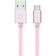 Swissten Datový kabel USB/micro USB TEXTILE 0,2m růžovo/zlatý
