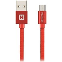 Swissten Datový kabel USB/micro USB TEXTILE 0,2m červený