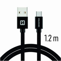 Swissten Datový kabel USB/micro USB TEXTILE 1,2m černý
