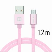 Swissten Datový kabel USB/micro USB TEXTILE 1,2m růžovo/zlatý