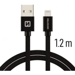 Swissten Datový kabel textile USB/lightning 1,2m černý