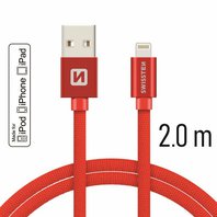 Swissten Datový kabel textile USB/lightning MFi 2,0m červený
