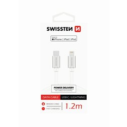 Swissten 71526203
Datový kabel TEXTILE USB-C/lightning MFi 1,2m stříbrný