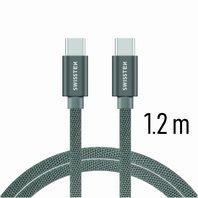 Swissten Datový kabel textile USB-C/USB-C 1,2m šedý