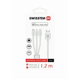 Swissten 72501102 Datový kabel TEXTILE 3v1 MFi 1,2m stříbrný