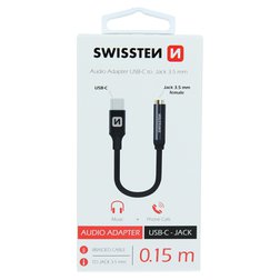 Swissten 73501301 Audio adaptér TEXTILE USB-C/ JACK samice 0,15 m černý