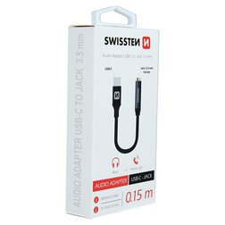 Swissten 73501301 Audio adaptér TEXTILE USB-C/ JACK samice 0,15 m černý