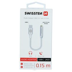 Swissten 73501302 Audio adaptér TEXTILE USB-C/ JACK samice 0,15 m stříbrný