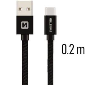 Swissten Datový kabel USB/USB-C TEXTILE 0,2m černý