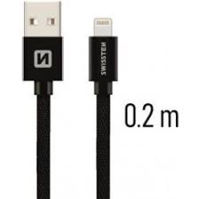 Swissten Datový kabel USB/lightning TEXTILE 0,2m černý