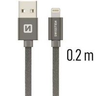 Swissten Datový kabel USB/lightning TEXTILE  0,2m šedý