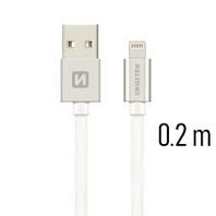 Swissten Datový kabel USB/lightning TEXTILE  0,2m stříbrný